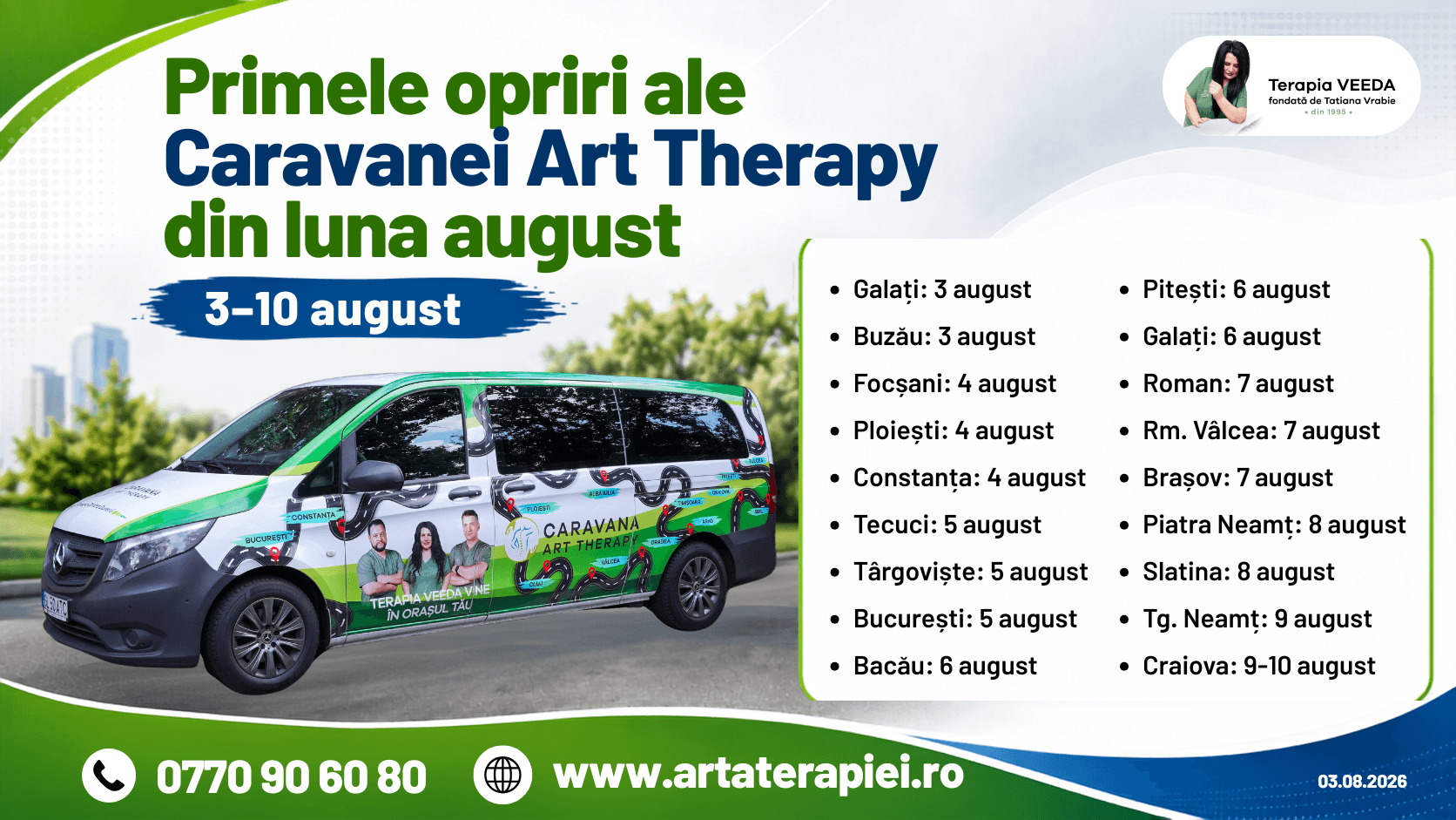 Primele opriri ale Caravanei Art Therapy din luna august: Terapia VEEDA ajunge în 18 orașe