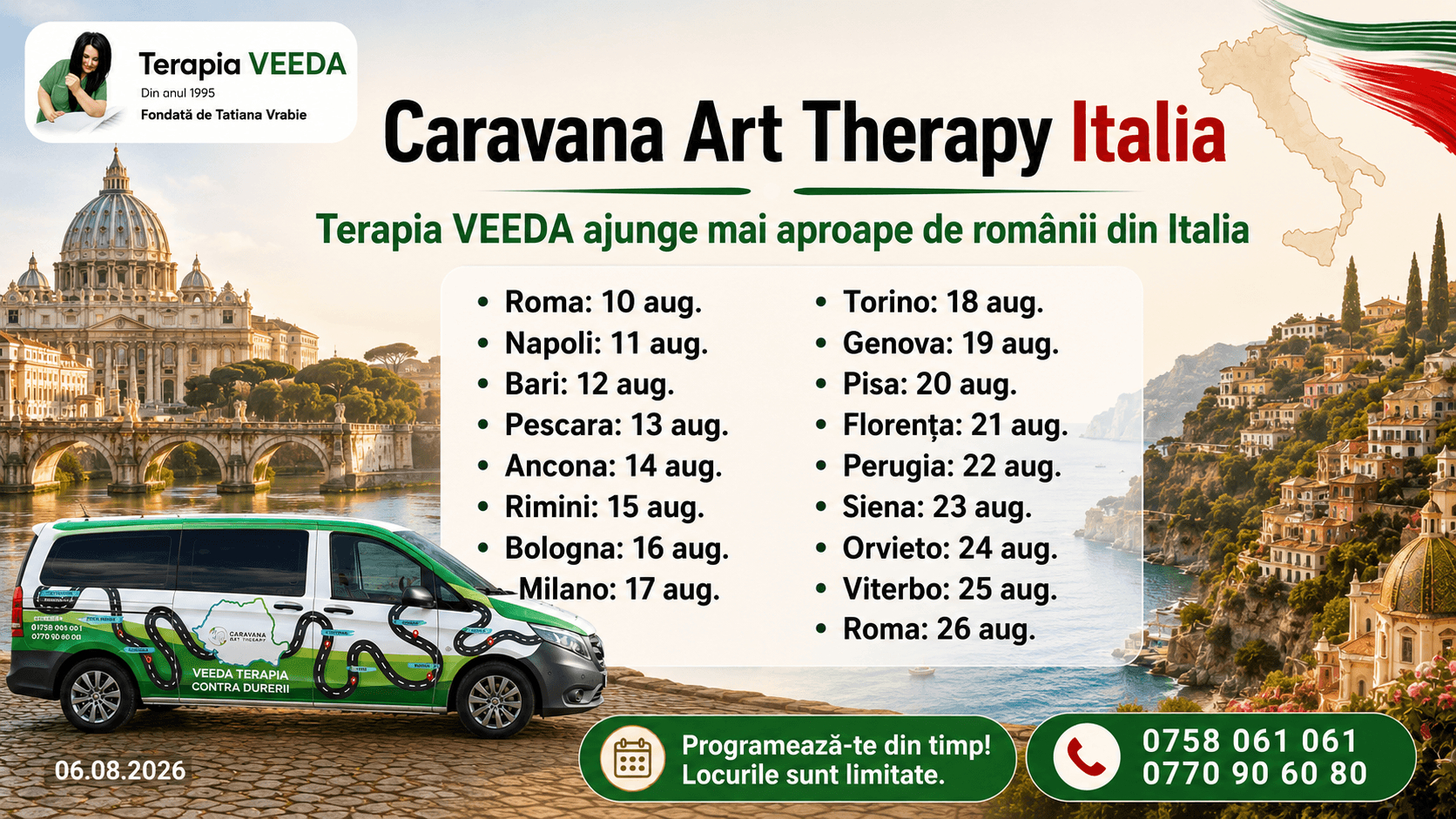17 zile pe drum prin Italia: ce nu vede pacientul din culisele Caravanei Art Therapy