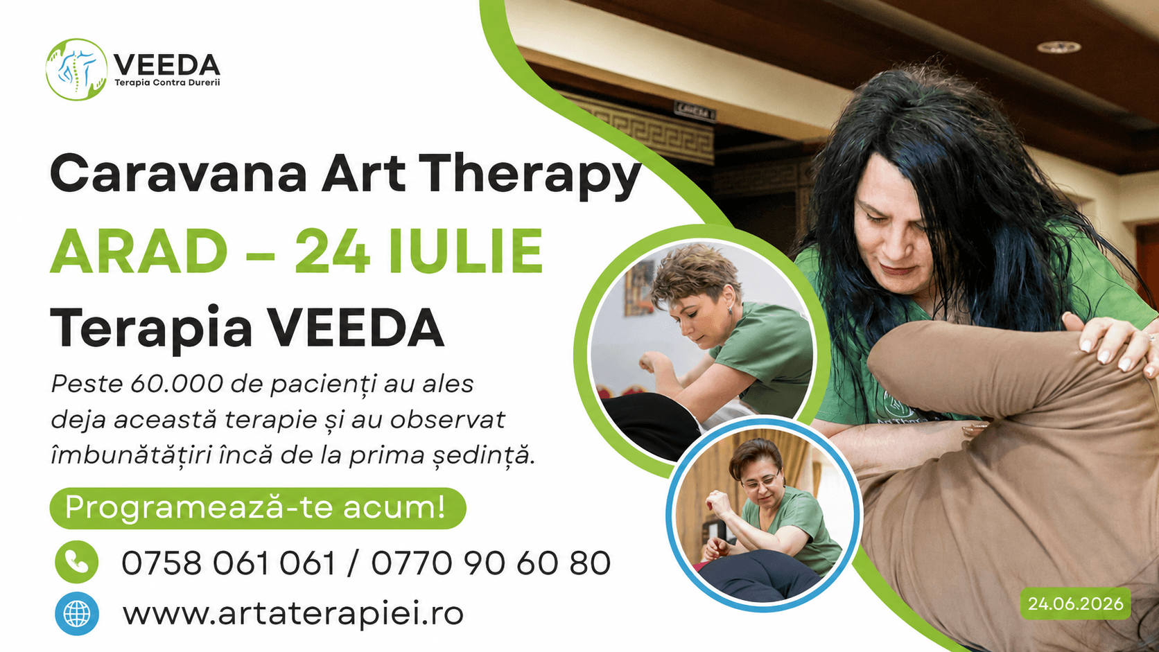 Caravana Art Therapy revine în Arad pe 24 iulie – scapă de dureri cu Terapia VEEDA
